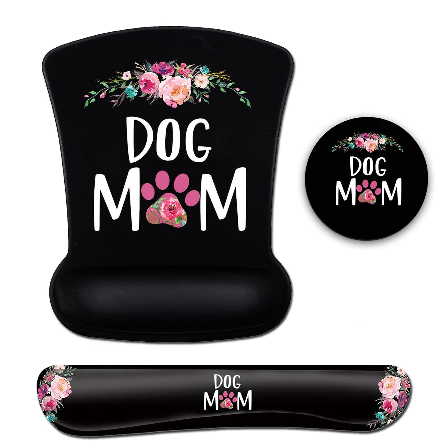 Ergonomic Mouse Pad with Gel Wrist Rest Support,Cute Dog Mom Floral and Black MousePads Desktop