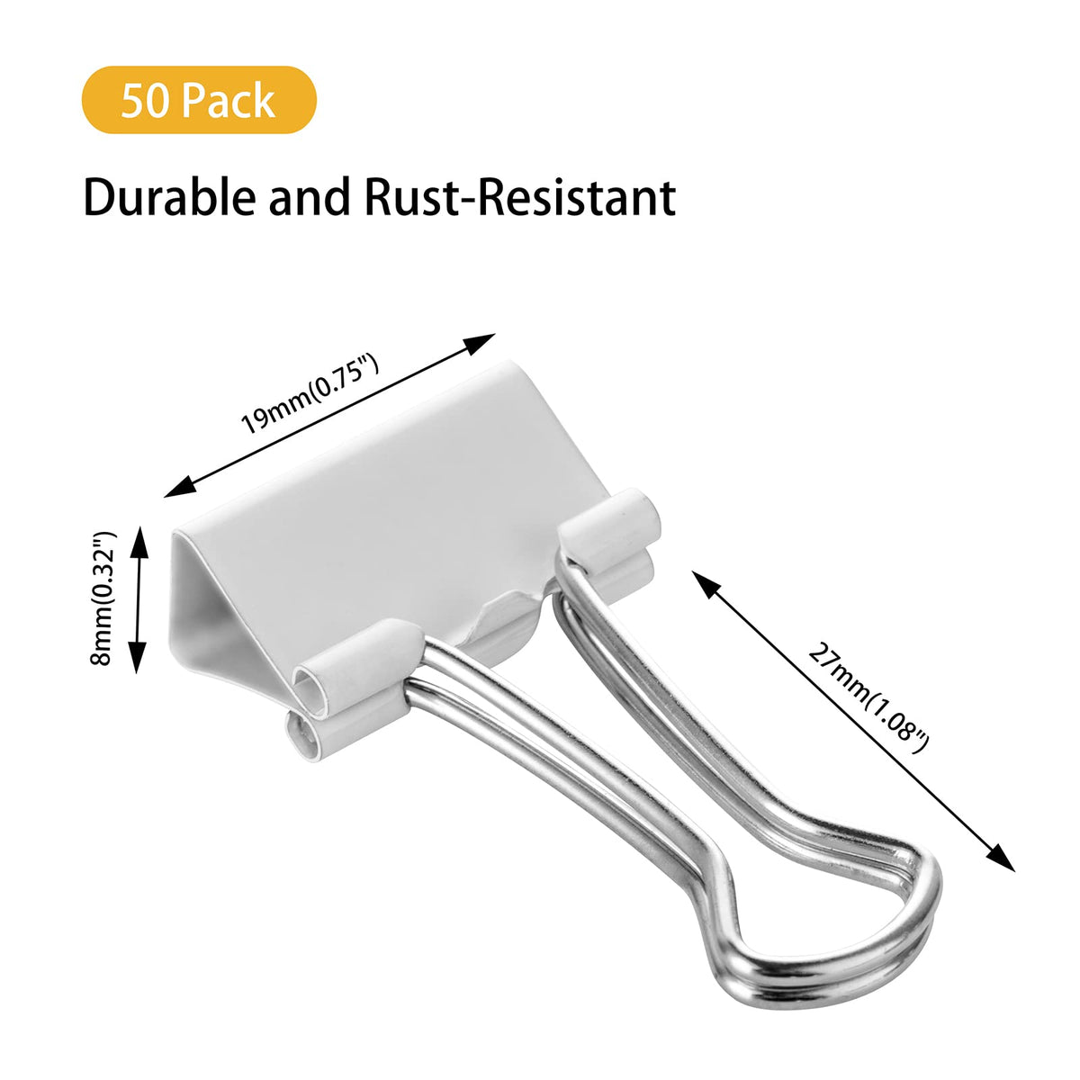 Small White Mini Binder Clips, 3/4 Inch (19mm), 50 Pack