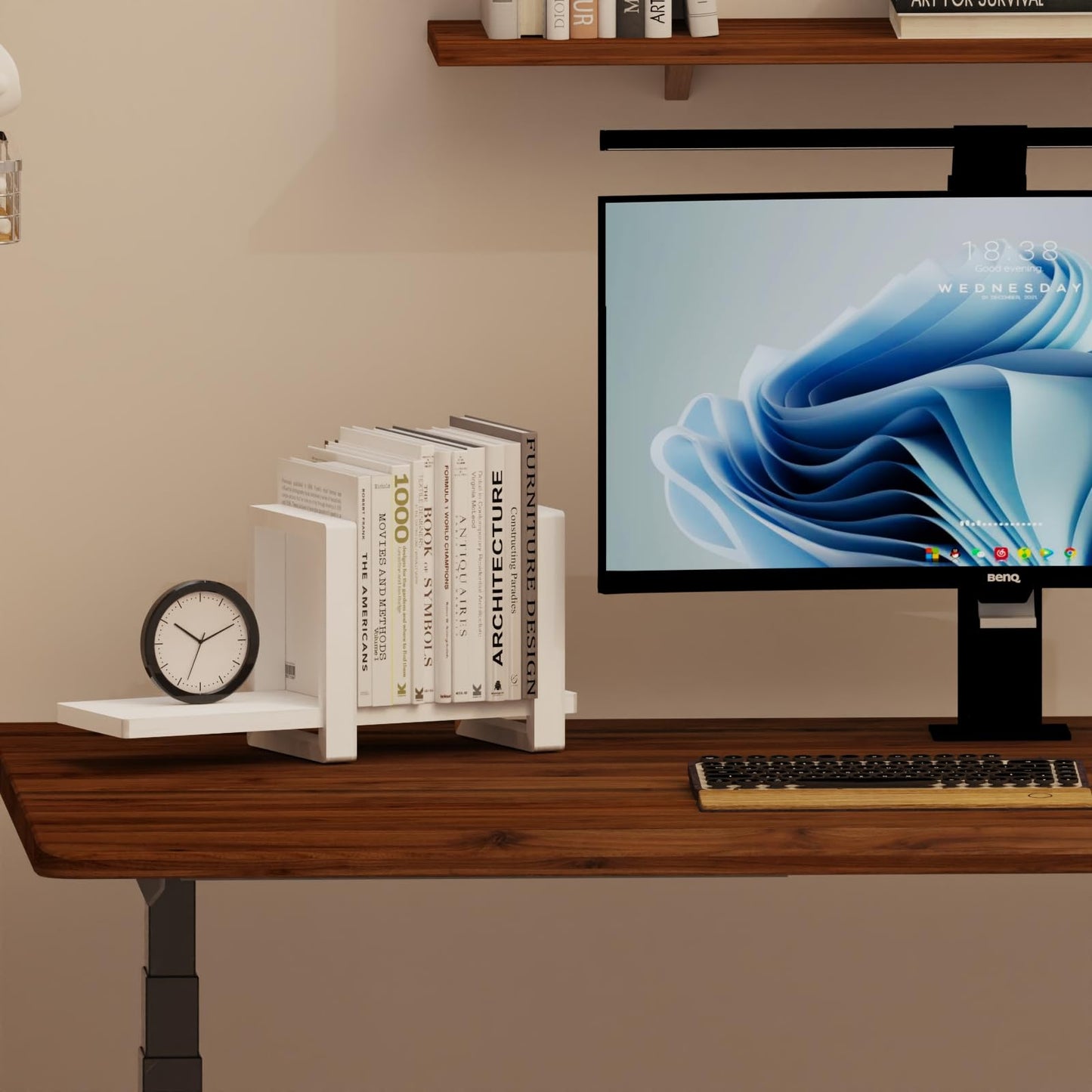 100% Solid Wood Adjustable Desktop Bookshelf, Retro Tabletop Bookshelf, Desk Shelf for Living Room