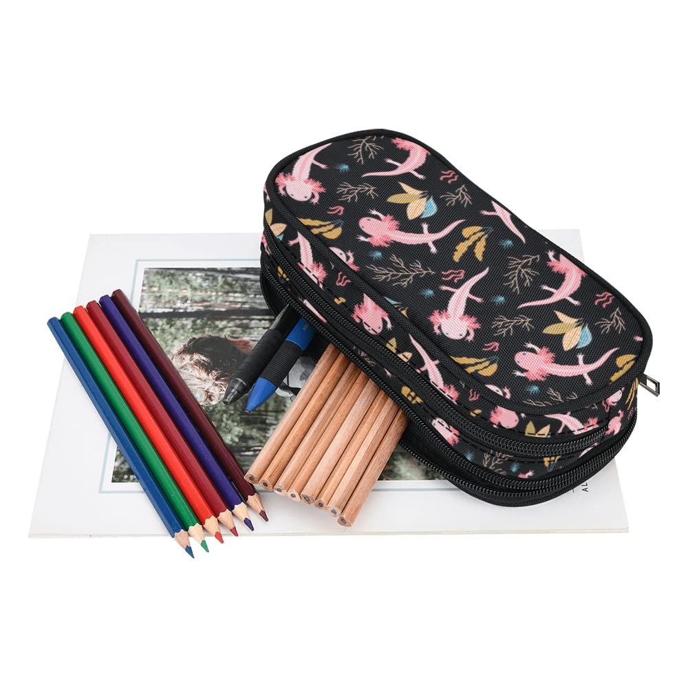 ANANGTEE Cute Axolotls Pencil Pouch Case for Boys Teen Girls Navy Blue 10x5