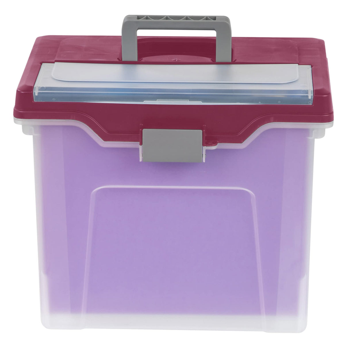 Office Depot Large Mobile File Box, Letter Size, 11 5/8in.H x 13 3/6in.W x 10in.D, Clear/Burgundy