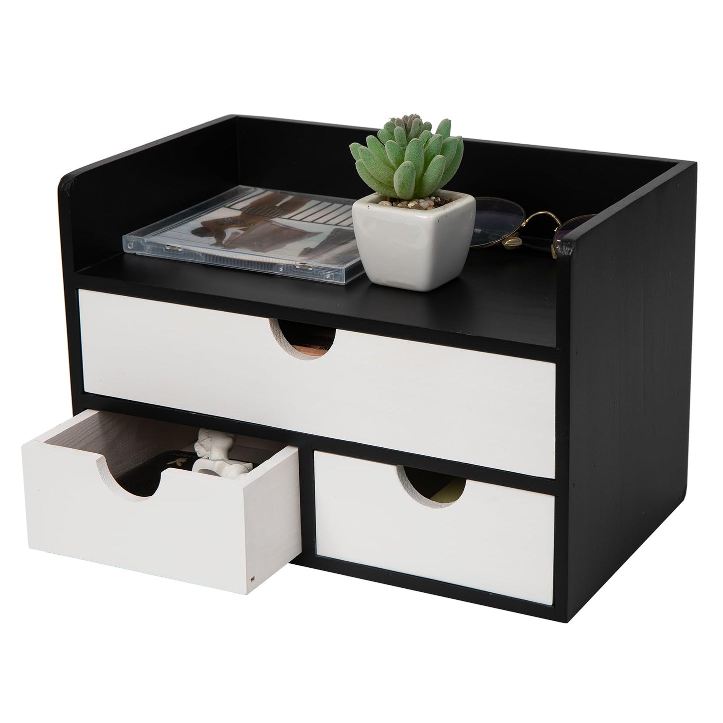 Rustic Wood Desk Organizer with Drawers,3-Drawer Desktop Storage Box