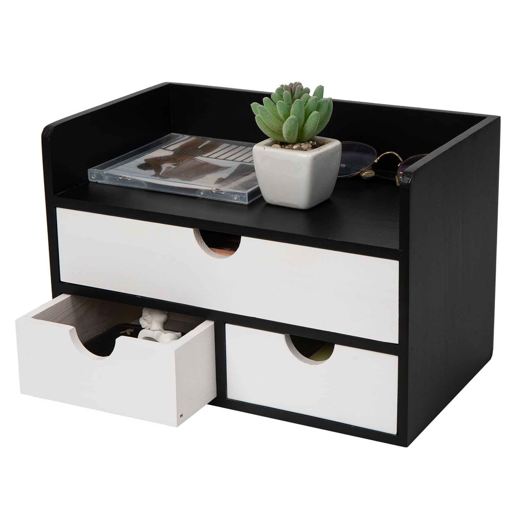 Rustic Wood Desk Organizer with Drawers,3-Drawer Desktop Storage Box