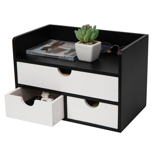 Rustic Wood Desk Organizer with Drawers,3-Drawer Desktop Storage Box