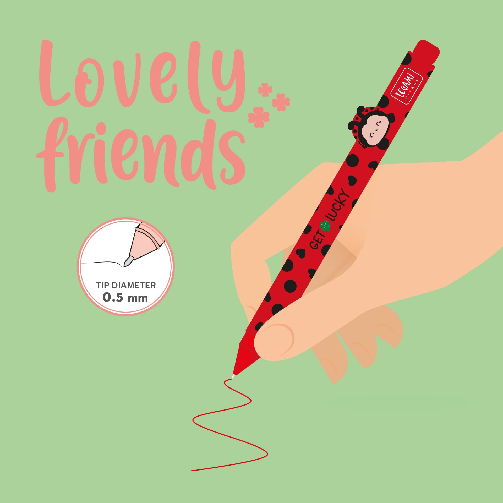 Legami - Gel Pen with Decorative Animal - Lovely Friends, Ladybug Theme, Avoid Rolling, Red Ink