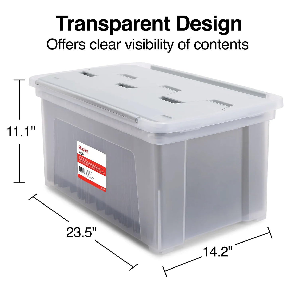 STAPLES Wing Lid File Totes, Letter Size, Clear, 2/Pack