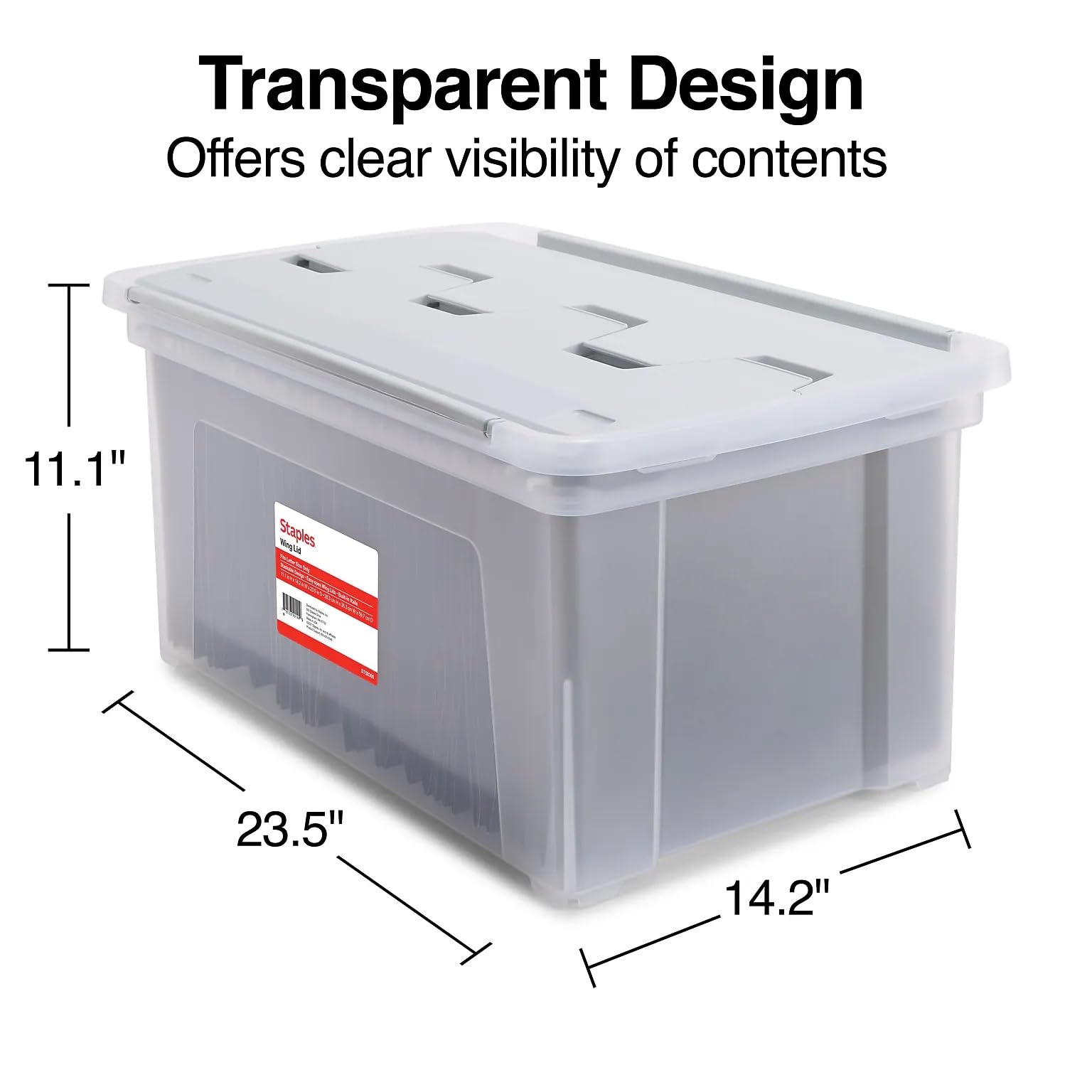 STAPLES Wing Lid File Totes, Letter Size, Clear, 2/Pack