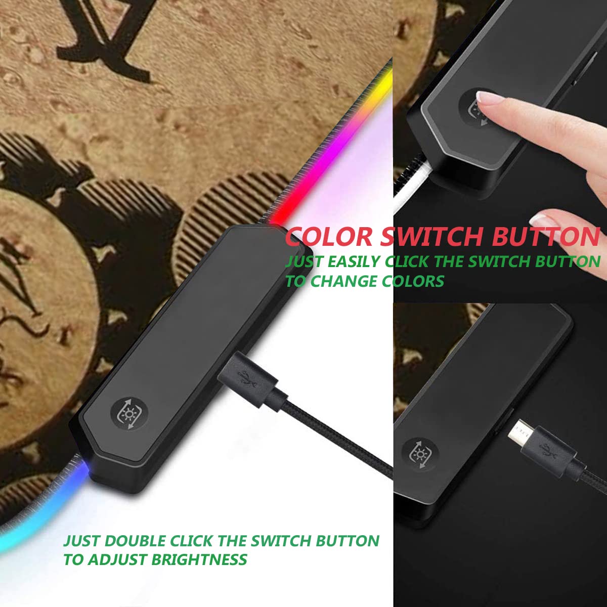 RGB Gaming Mouse Pad with Coffee Coaster, XXL Large Glowing LED Mousepad, Anti-Slip Rubber Base
