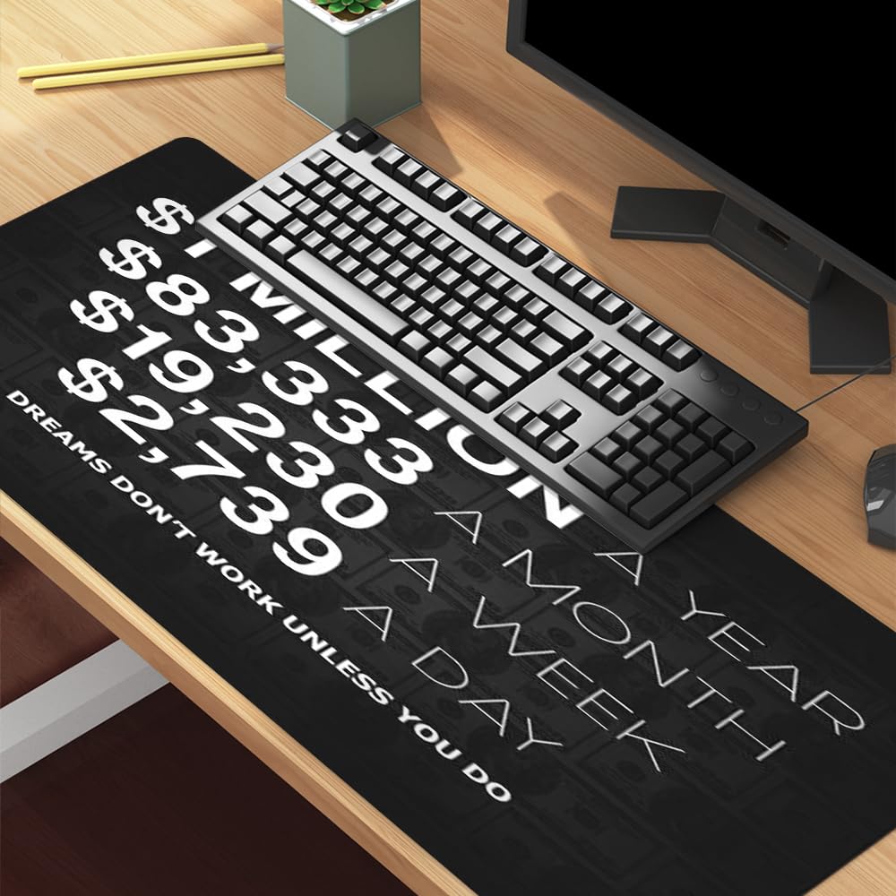 Reateforin Office Inspirational Large Mouse Pad, Motivational Black Gaming Mousepad,Extended Desk