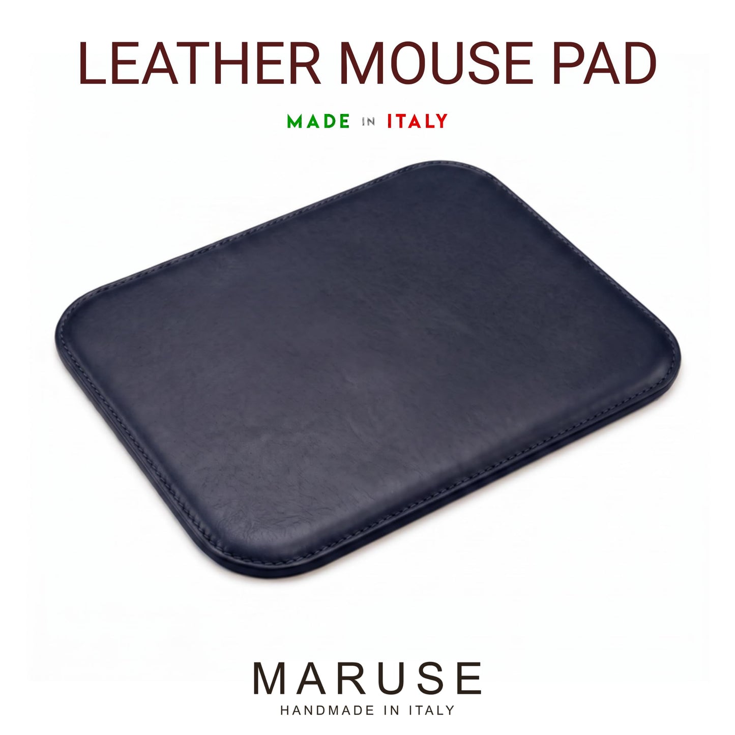 Maruse Italian Leather Mouse Pad for Home or Office Desktop, Handmade in Italy, Navy