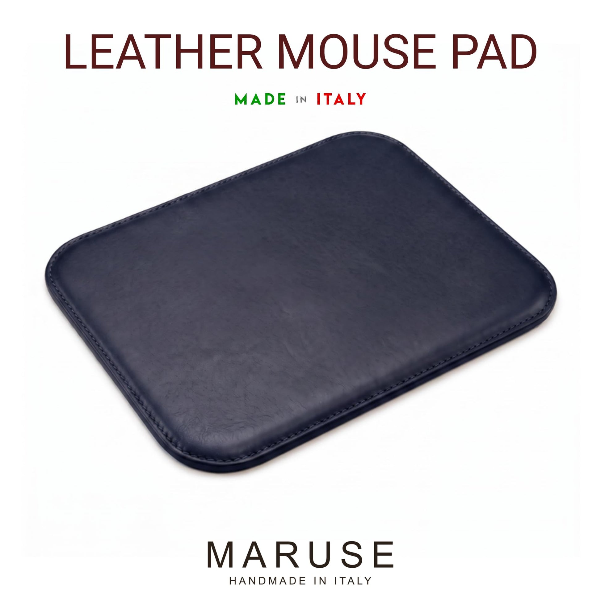 Maruse Italian Leather Mouse Pad for Home or Office Desktop, Handmade in Italy, Navy