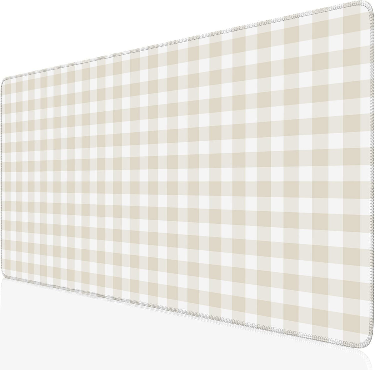 Beige Checkered Gingham Desk Mat Pad XXL Large Mouse Pad