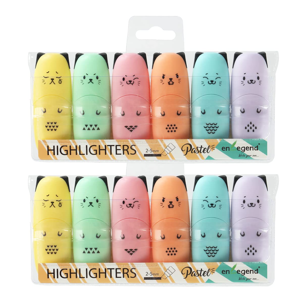 enlegend 2 Packs Cute Animal Design Mini Highlighter Pen Assorted Colors Chisel Tip Gift Pastel