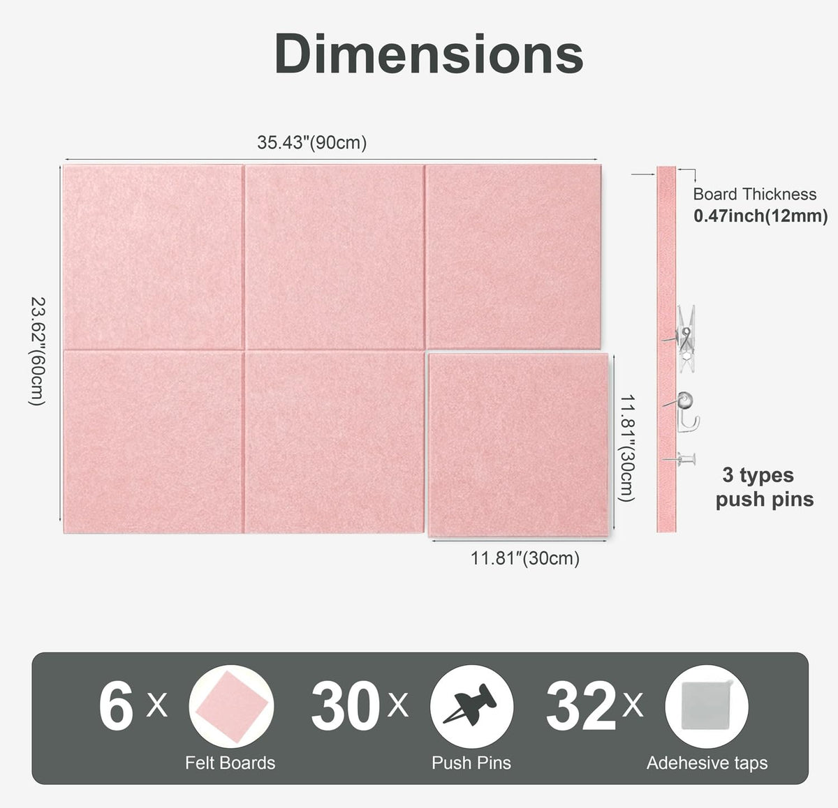 G Gamit 0.47" Thick Felt Wall Tiles 36"x24" Cork Board Alternative 6 Pack 11.81"x11.81"Felt