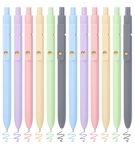 FIOVER Colored Gel Pens 12 Pack 0.7mm Medium Point Pens for Journaling