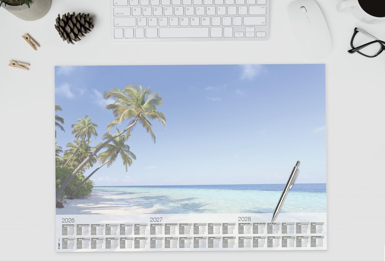 SIGEL H6470 Paper Desk Pad DIN A2, Calendar 2026-2028, 30 Sheets, Palm Tree Motif, Desk Mat Made of