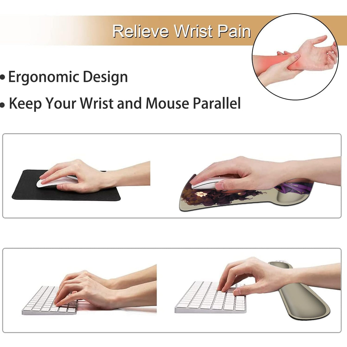 Keyboard Wrist Rest and Mouse Pad Wrist Support Set, Ergonomic Gel Mouse Pad with Non-Slip Base for