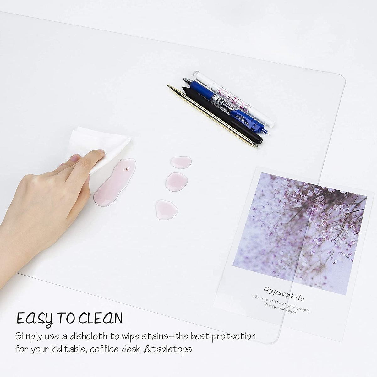 Oterri Clear Writing Desk Pad, 16’’x24” Heat Resistant Waterproof PVC Round Edge Durable Desk
