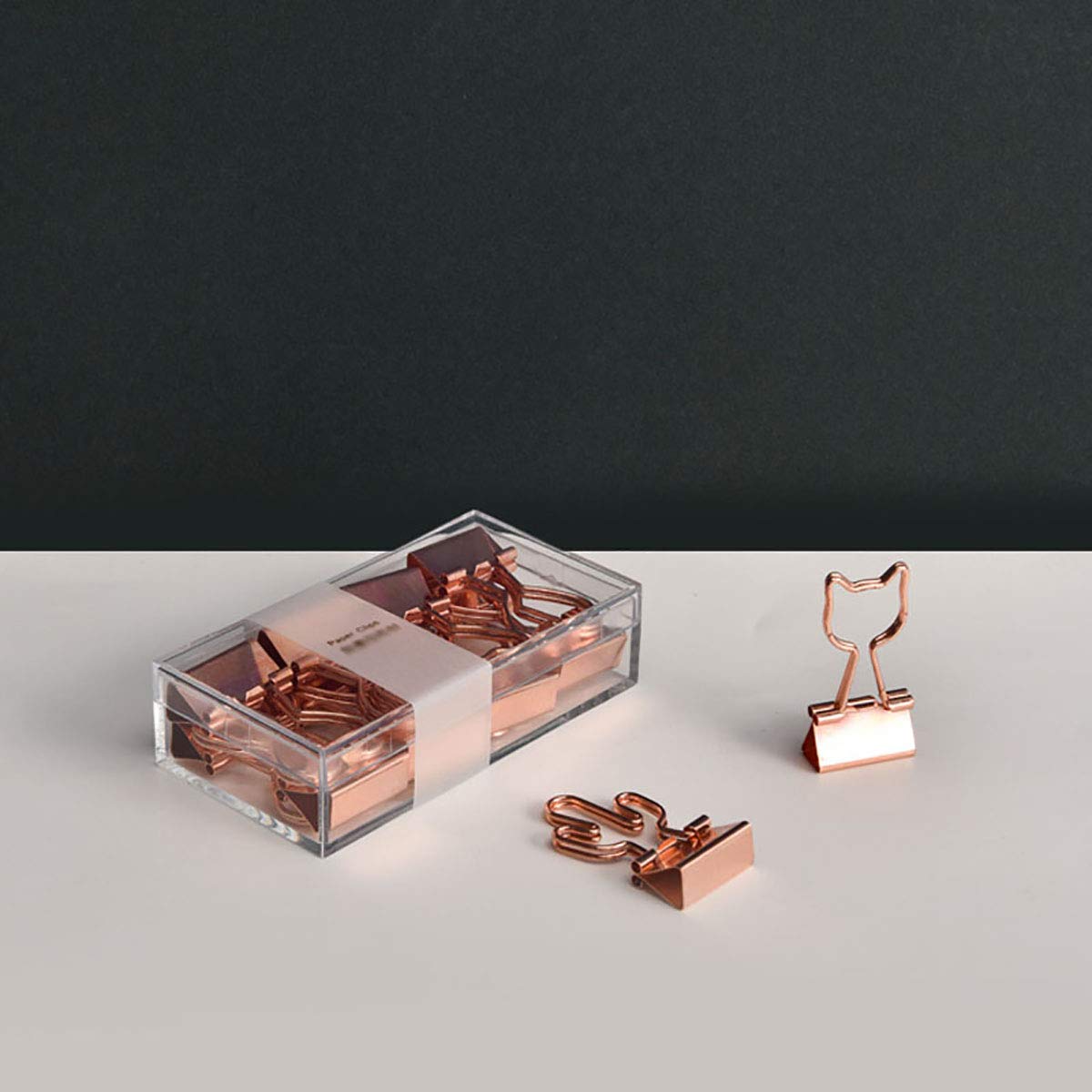 Cat Binder Clips,Rose Gold Cute Metal Binder Clips with Cat Shaped 3/4-Inch Small Office Supplies