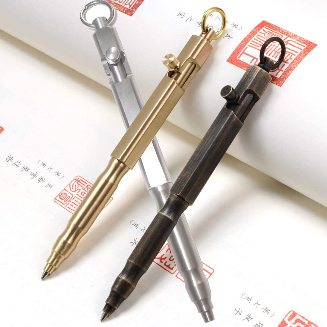 Auchic Custom Bolt Action Pen Free Engraving Custom Pocket EDC Metal Pen with 3 Refills Engravable