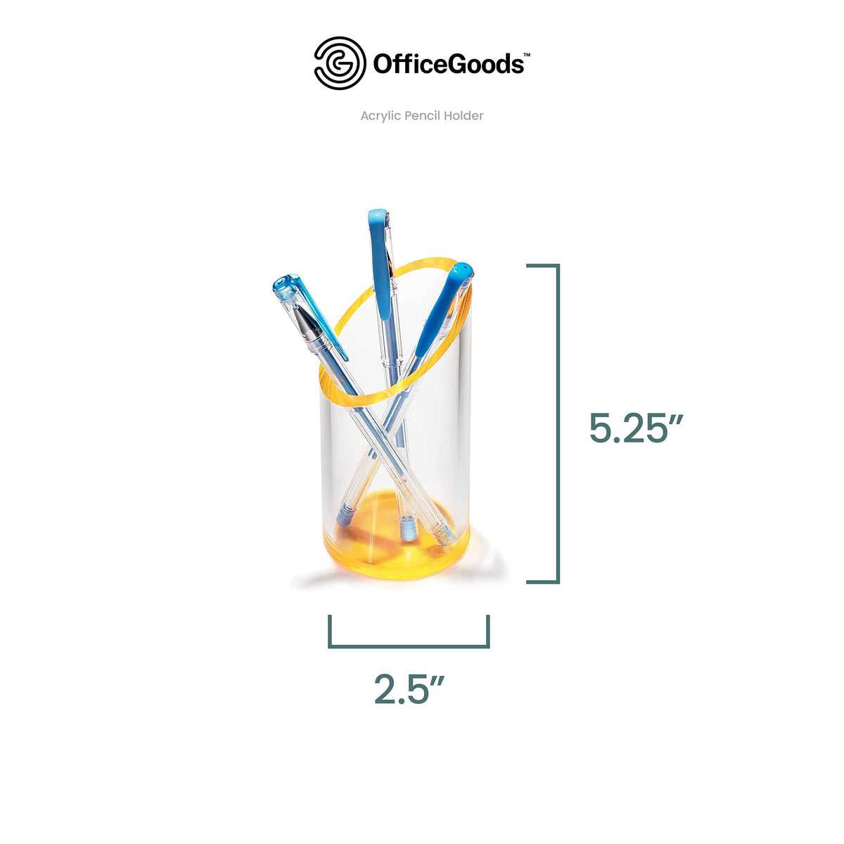 OfficeGoods Acrylic Pen Holder, 5.25” H x 2.5” W, Neon Tangerine
