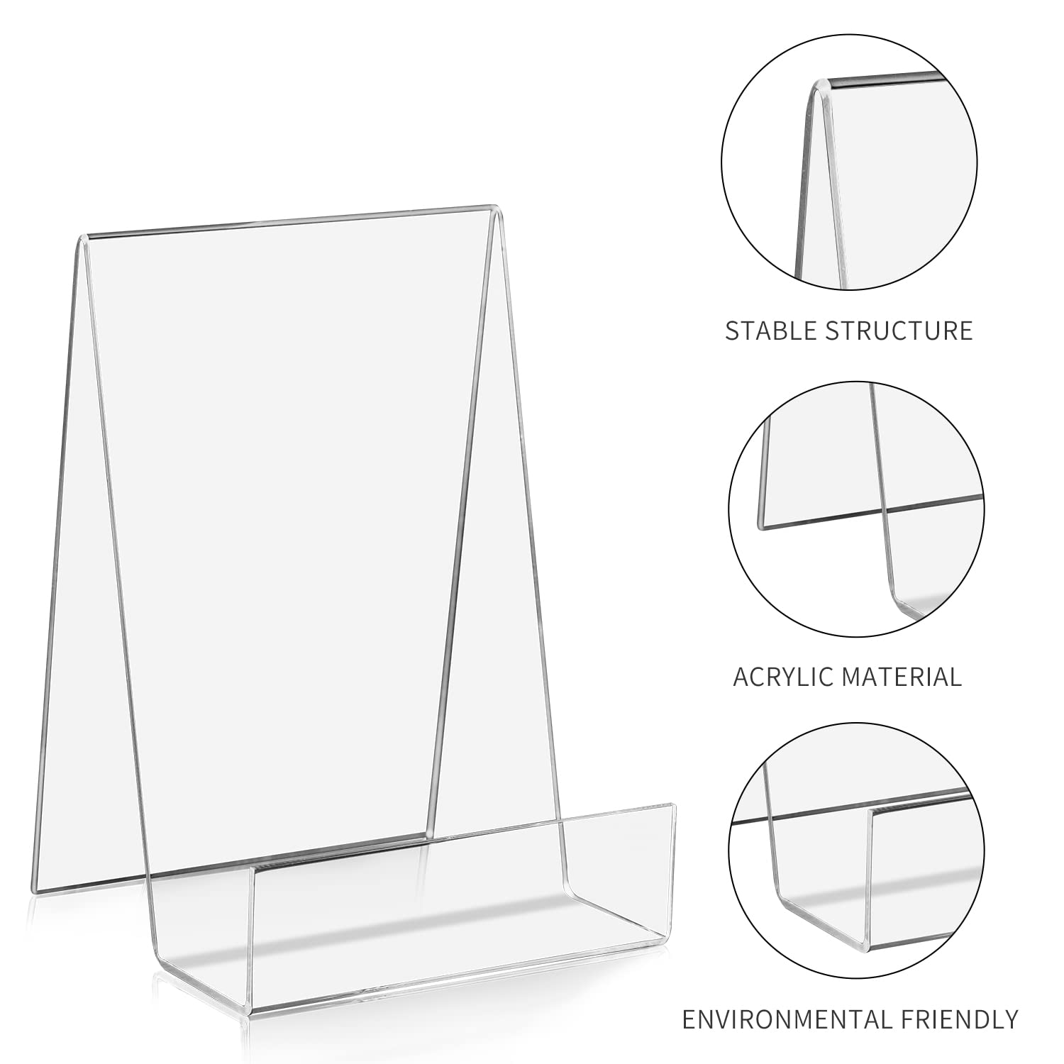 ZOEY Acrylic Book Stand with Ledge Clear Display Easels Plate - 10 Pack Book Holder Easel Stand for