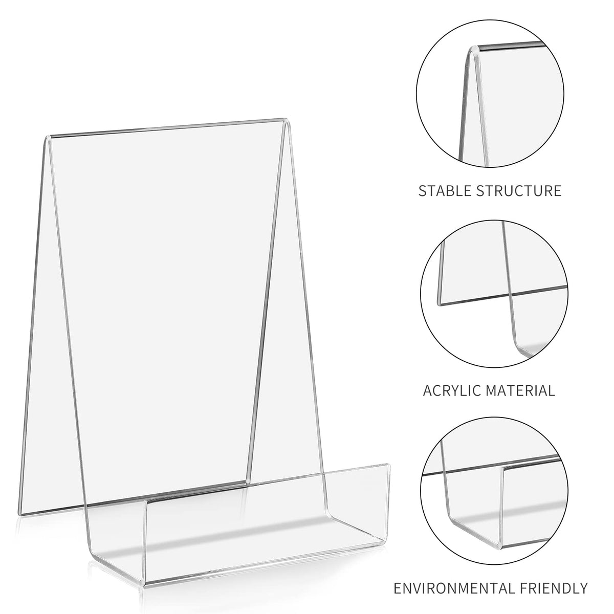 ZOEY Acrylic Book Stand with Ledge Clear Display Easels Plate - 5 Pack Large Book Holder Easel