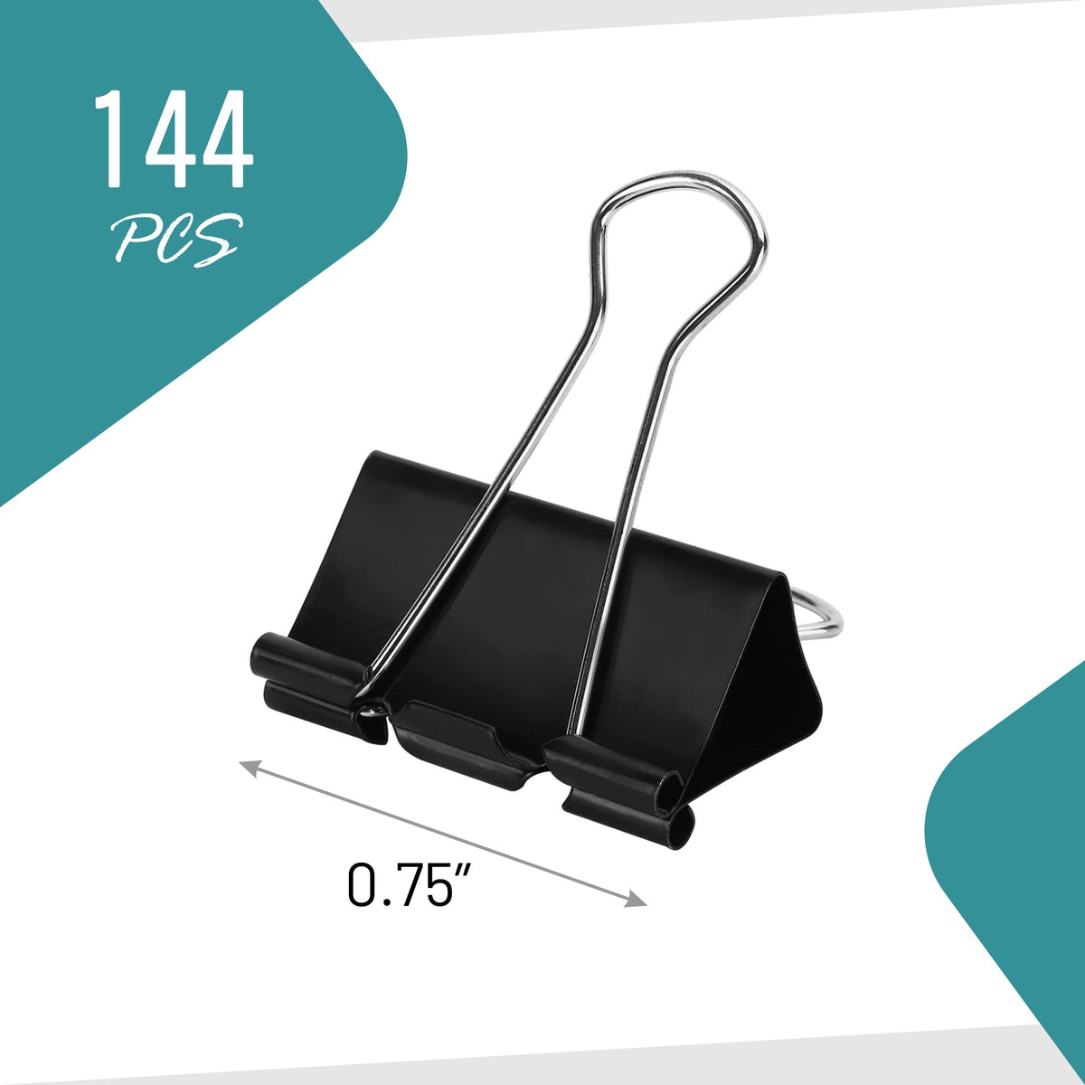 Binder Clips - 144 Small Binder Clips, 0.75 Inch Black Paper Clamps, File Clip for Home, Office and