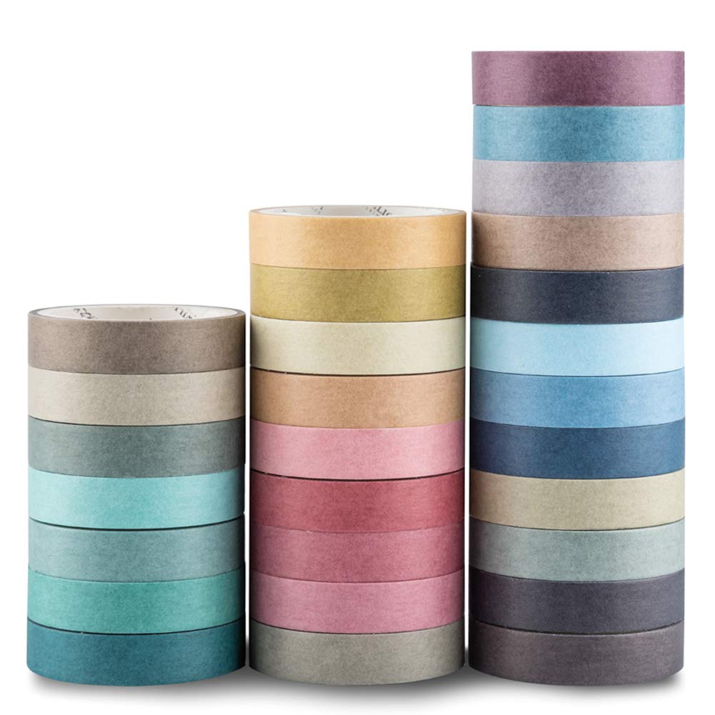 YUBBAEX Natural Color Washi Tape Set 28 Rolls Decorative Tapes for DIY Crafts, Journals, Planners