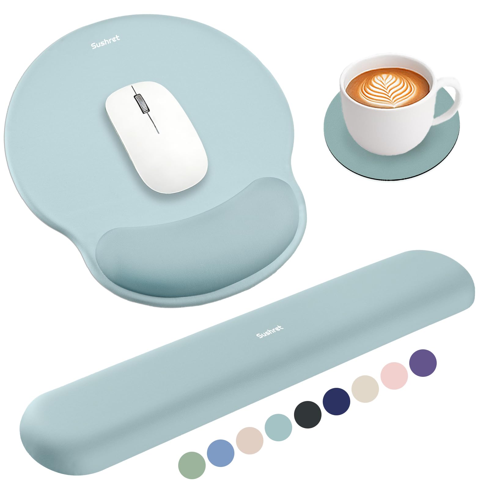 Sushret Mouse Pad and Keyboard Wrist Rest, 3-in-1 Gel Memory Foam Ergonomic Mouse Pad with Wrist