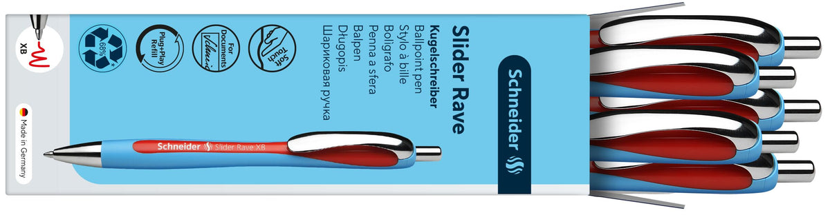 Schneider Slider Rave XB (Extra Broad) Ballpoint Pen, Refillable + Retractable, 1.4 mm, Light Blue