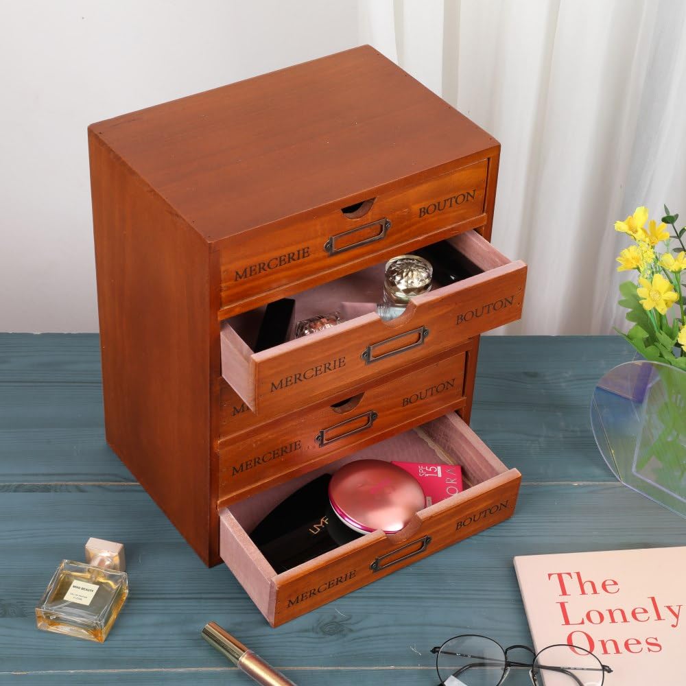 BoxSkivra Small Wooden Drawers Wooden Box with Drawer, Brown 5 Wood Drawer