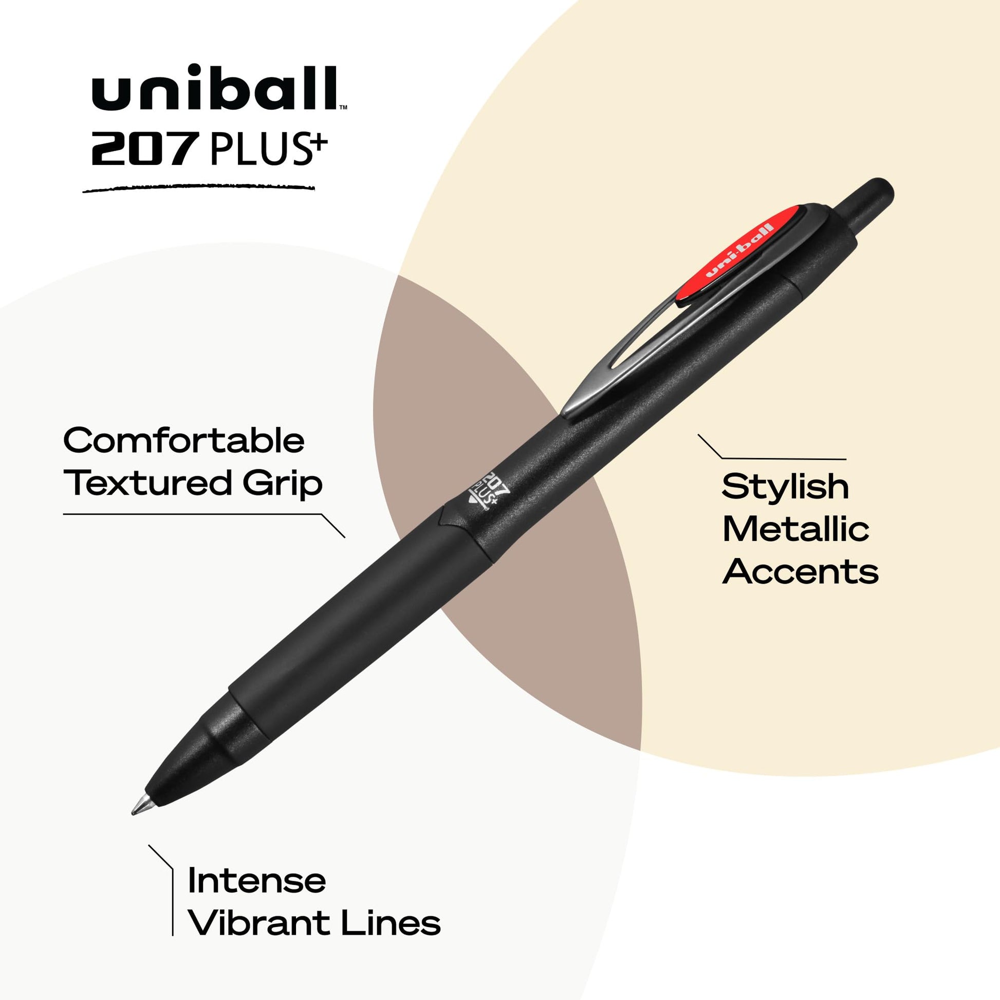 uniball™ 207 Plus+ Gel Pens, Red Ink, 0.7mm Medium Point, 12 Count