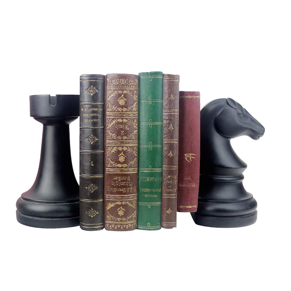 Decorative Bookends Chess Bookends, Black Book Ends Heavy Book Supports, Unique Bookends Decor for