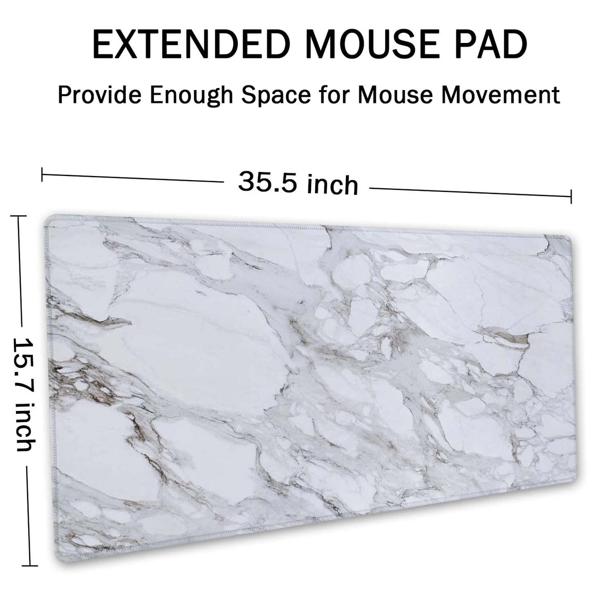 SSOIU White Grey Marble Print Desk Mat, Large Mouse Pad, Full Desk XXL Extended Gaming Mouse Pad