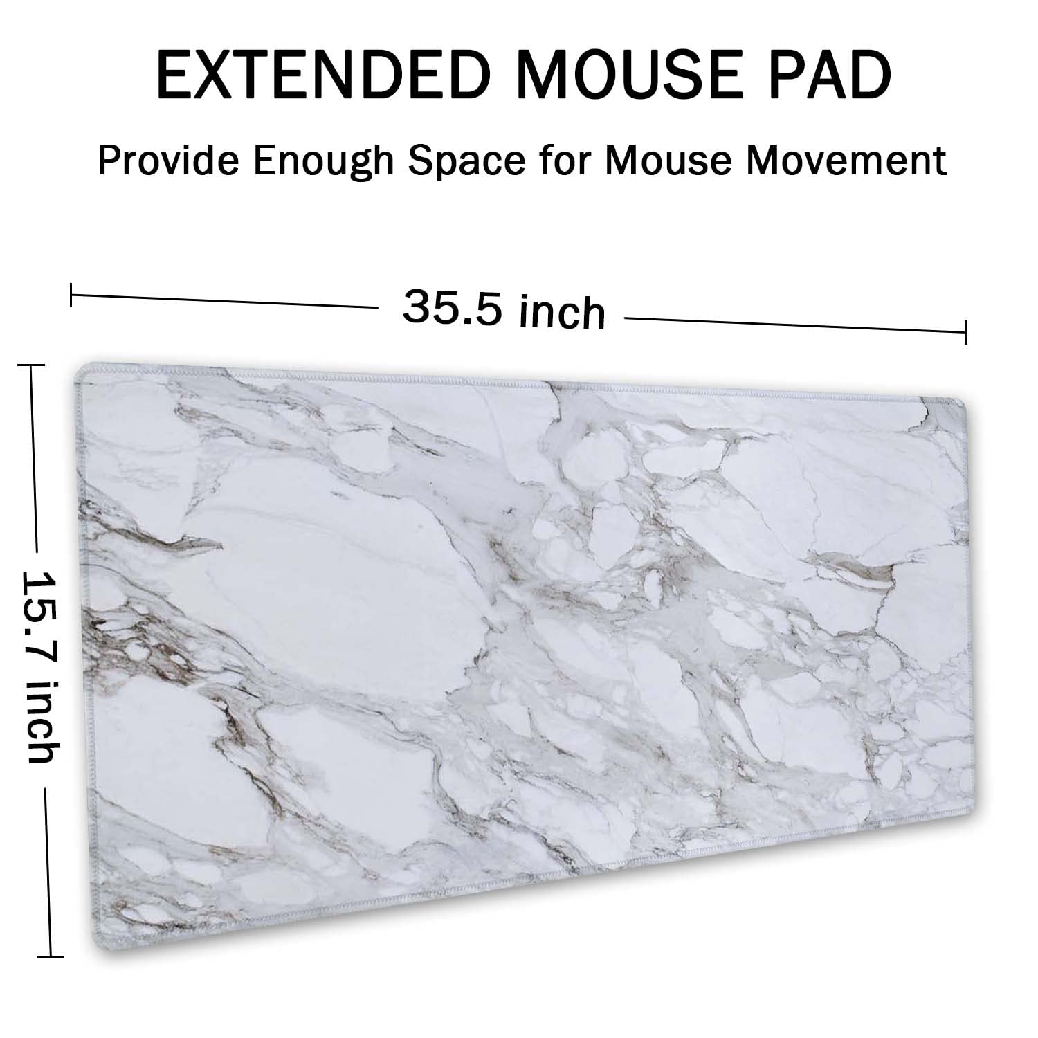 SSOIU White Grey Marble Print Desk Mat, Large Mouse Pad, Full Desk XXL Extended Gaming Mouse Pad