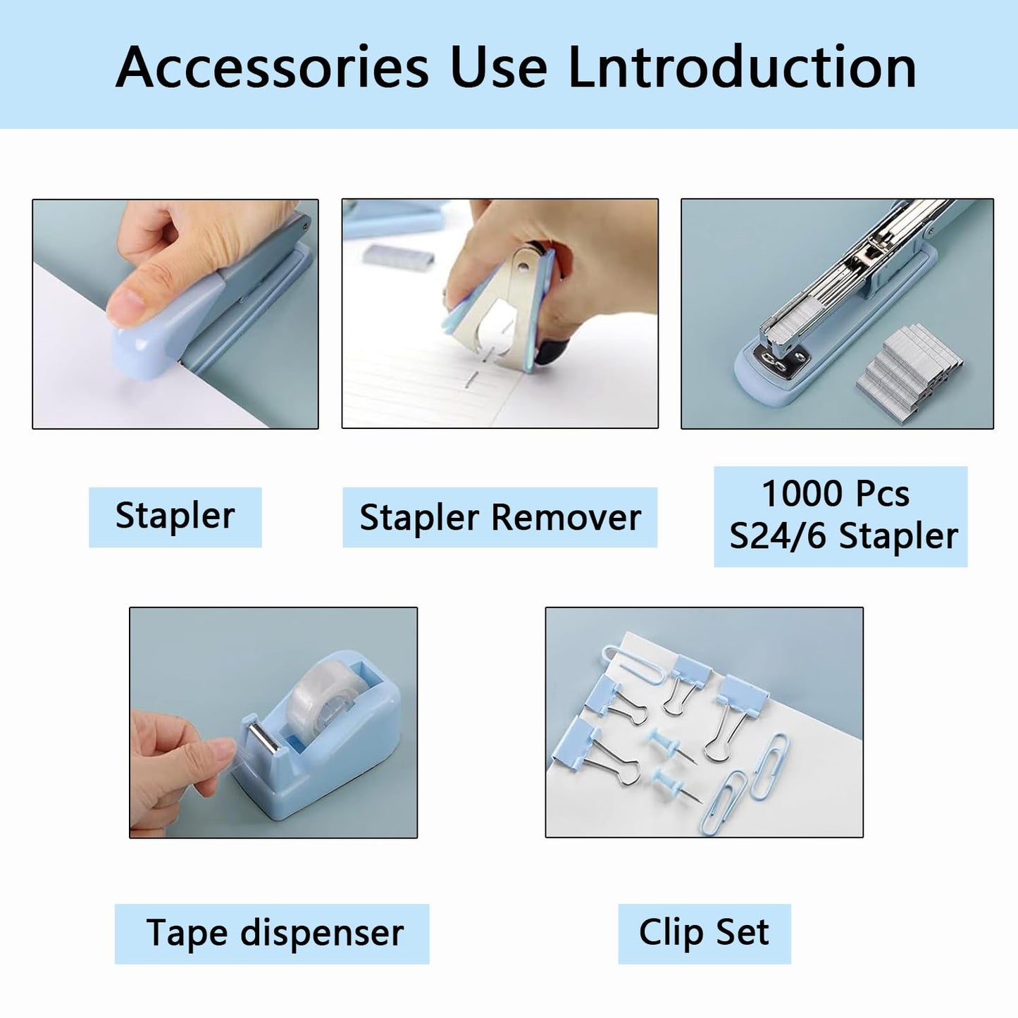Office Supplies,Blue Desk Accessories,Office Supplies Set,Stapler and Tape Dispenser