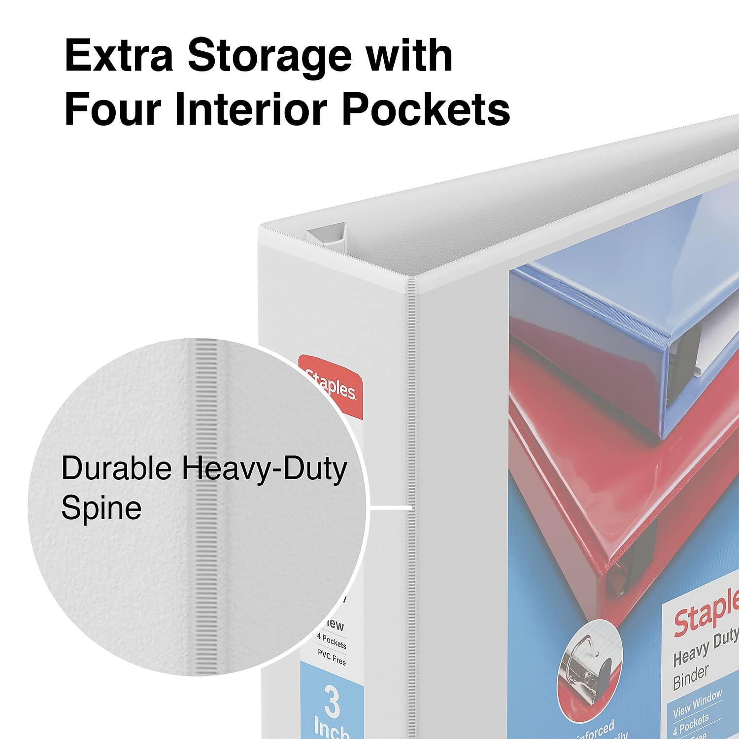 Staples Heavy-Duty 3-Inch D-Ring View Binder, White, 600 Sheets