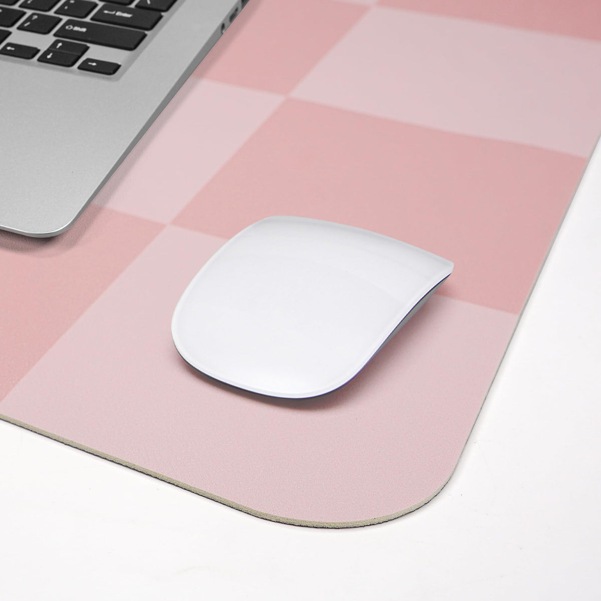 AFIING Pink Checkered Desk Mat, 31.5" x 12"，Waterproof PU Leather Desk pad