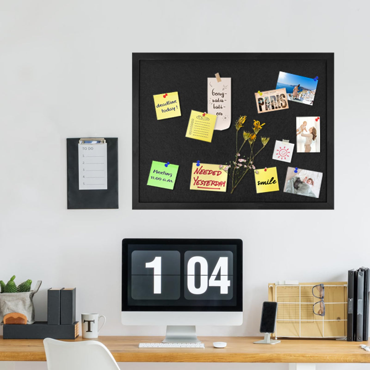 Black Bulletin Board Large Cork Board with Felt, 23"x17" Large Display Pin Board Vision Board for