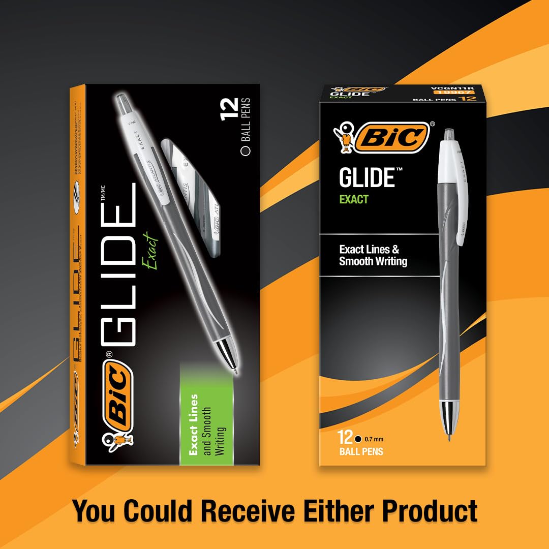 BIC Glide Exact Black Ballpoint Pens, Fine Point, 0.7mm, 12-Count