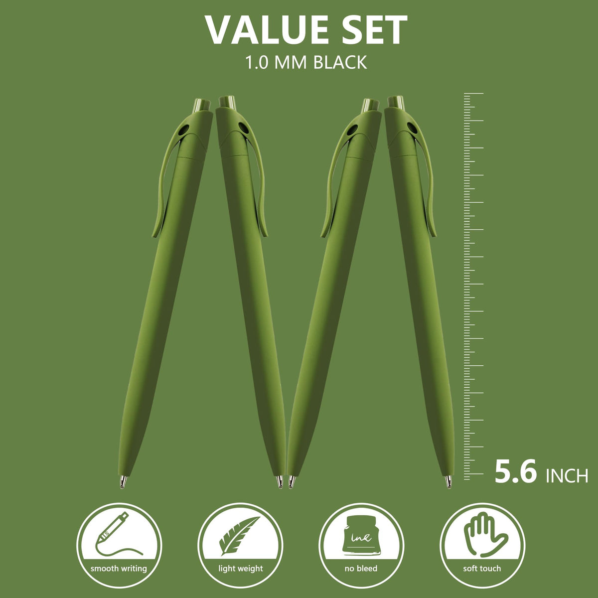 deegtran 100 Pack No Bleed Sage Green Barrel Click Pens, Wholesale Retractable Ballpoint Pens