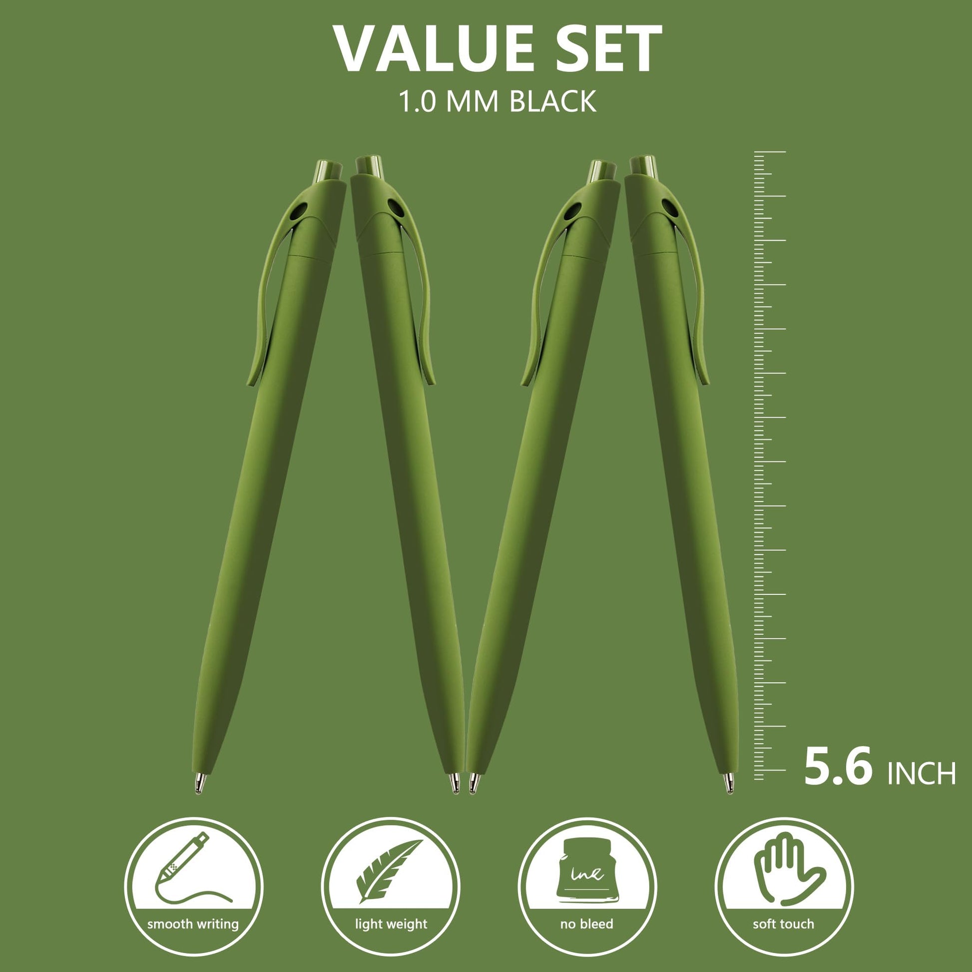 deegtran 200 Pack No Bleed Sage Green Barrel Click Pens, Wholesale Retractable Ballpoint Pens