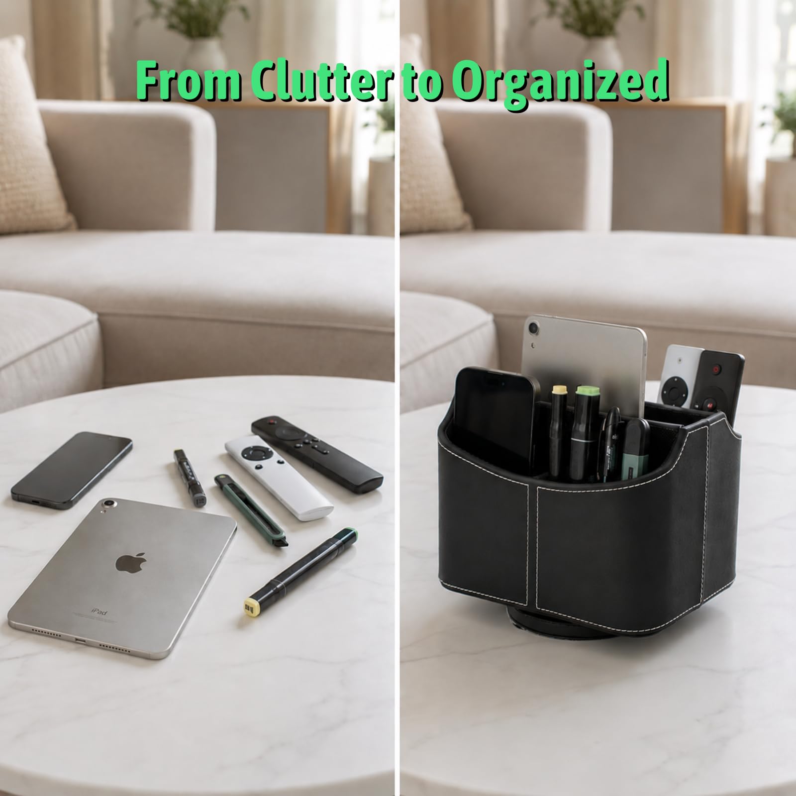 Lorteme Remote Control Holder, Spinning Desk Organizer, Nightstand Bedside Caddy for TV