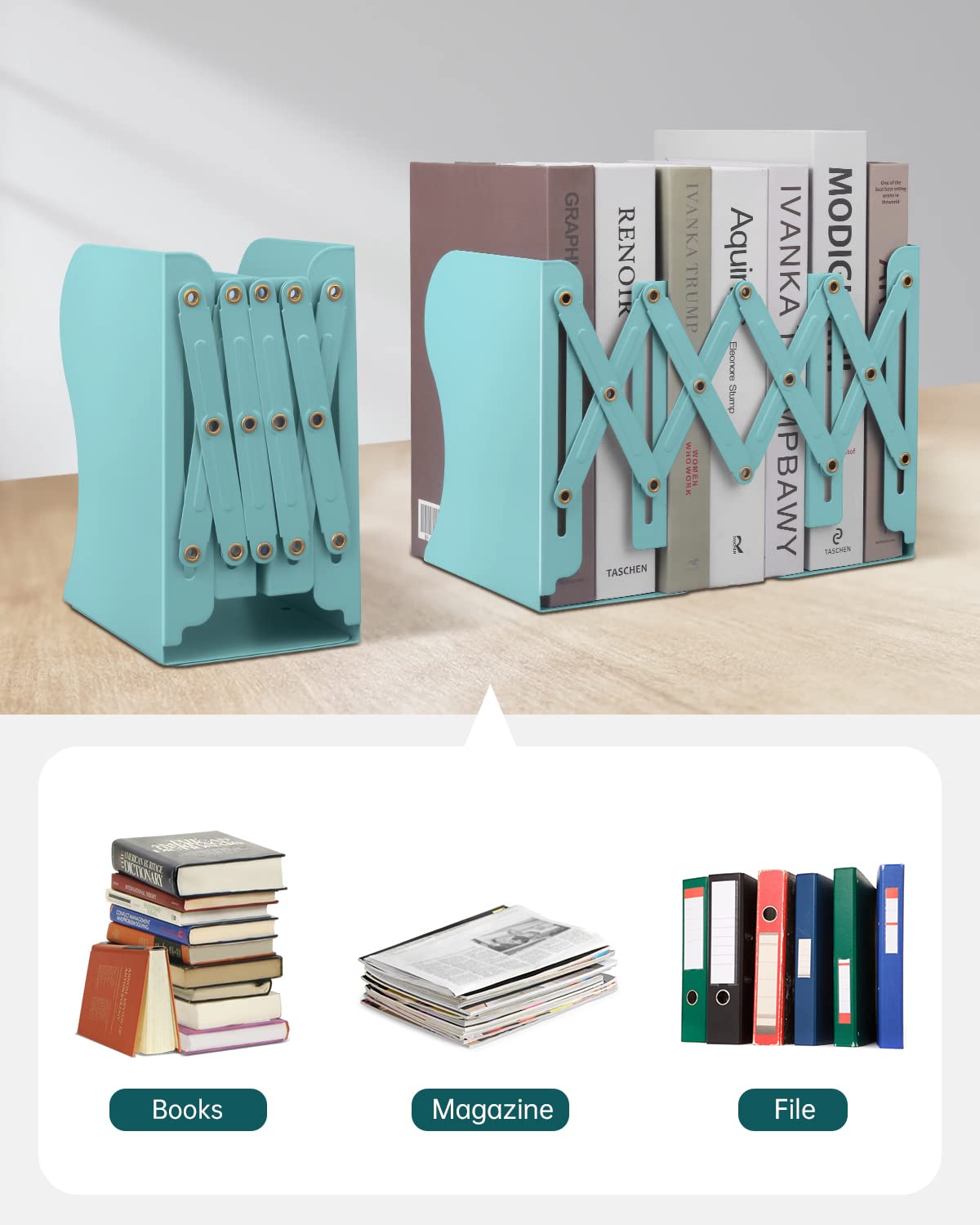 Honagu Adjustable Bookends, Metal Book Ends for Shelves Heavy Book