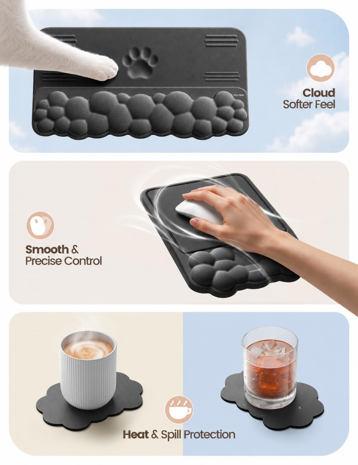 Vaydeer Keyboard Riser and Mouse Pad with Wrist Rest Set, Coaster Included