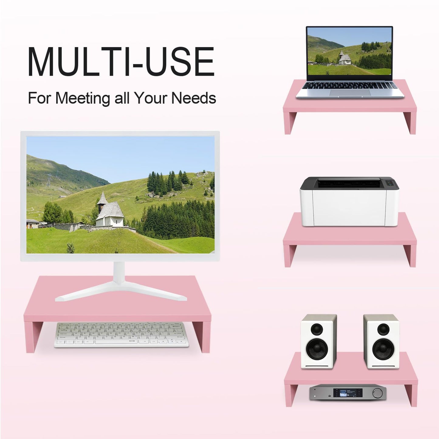 TEAMIX Pink Monitor Stand Riser for Desk, Small Computer/Laptop Stand Wood
