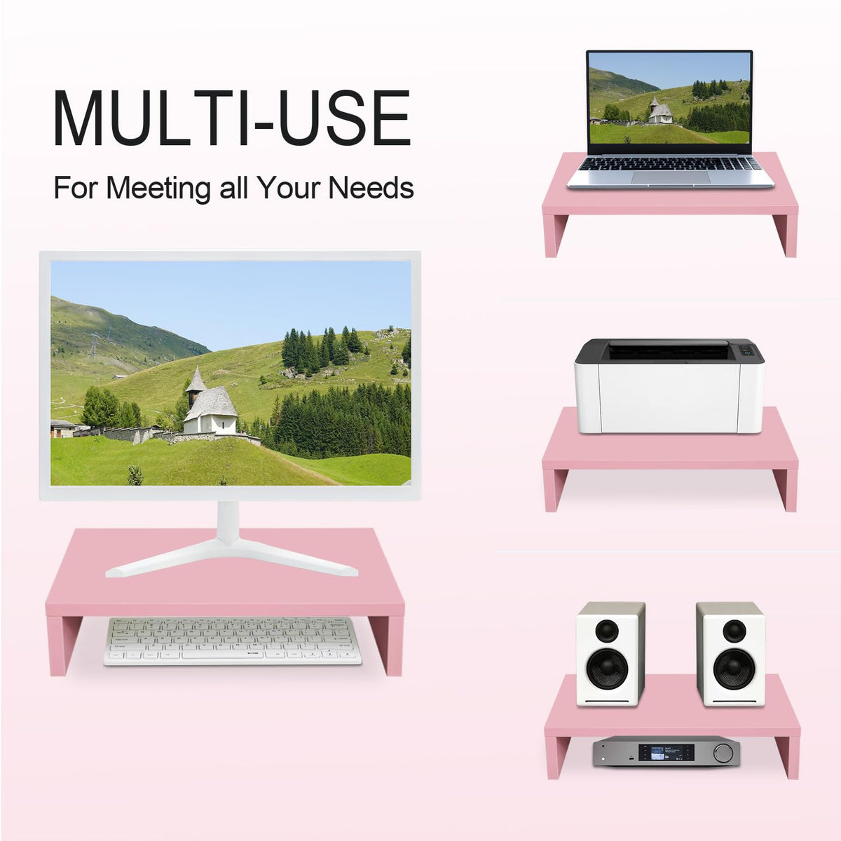 TEAMIX Pink Monitor Stand Riser for Desk, Small Computer/Laptop Stand Wood