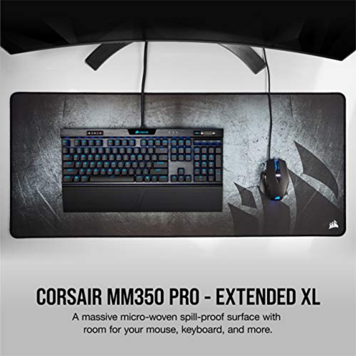 Corsair MM350 PRO Extended XL Premium Spill-Proof Cloth Gaming Mouse Pad – 36.6” Width x 15.7”