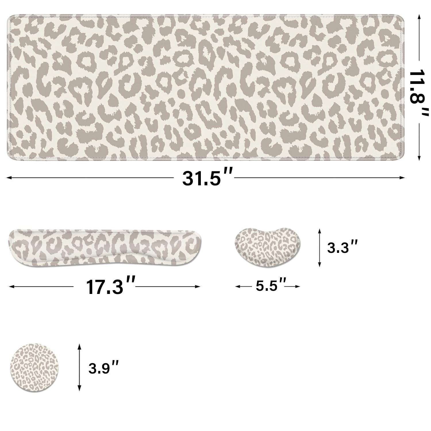 Cheetah Desk Pad and Keyboard Wrist Rest, Large Mouse Pad + Keyboard Pad+Mouse Wrist Support
